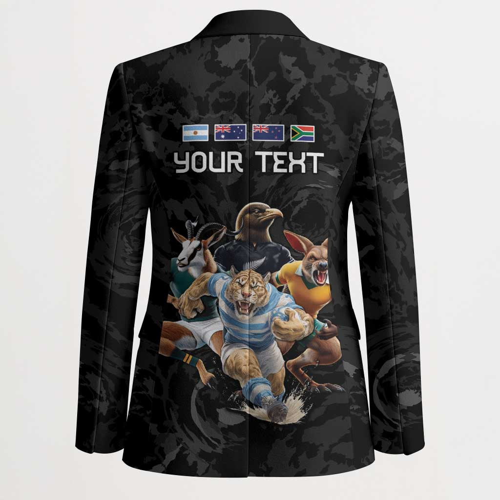 Custom Rugby Southern Hemisphere Blazer Argentina AUNZ South Africa Mascot Black - Wonder Print Shop