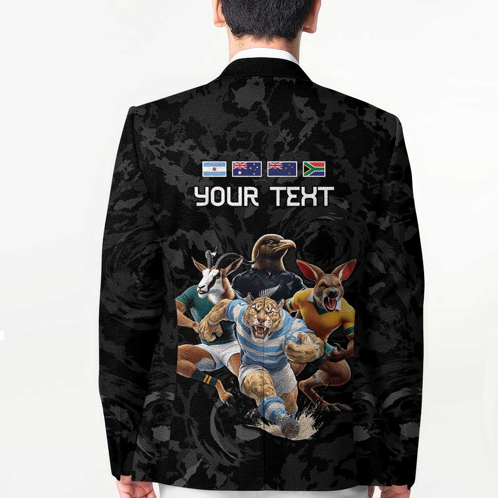 Custom Rugby Southern Hemisphere Blazer Argentina AUNZ South Africa Mascot Black - Wonder Print Shop
