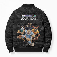 Custom Rugby Southern Hemisphere Bomber Puffer Jacket Argentina AUNZ South Africa Mascot Black - Wonder Print Shop