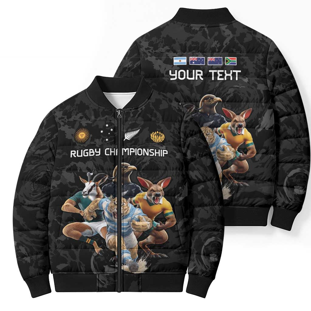 Custom Rugby Southern Hemisphere Bomber Puffer Jacket Argentina AUNZ South Africa Mascot Black - Wonder Print Shop