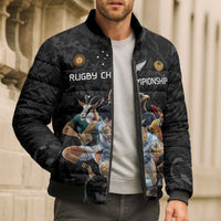 Custom Rugby Southern Hemisphere Bomber Puffer Jacket Argentina AUNZ South Africa Mascot Black - Wonder Print Shop