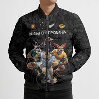 Custom Rugby Southern Hemisphere Bomber Puffer Jacket Argentina AUNZ South Africa Mascot Black - Wonder Print Shop