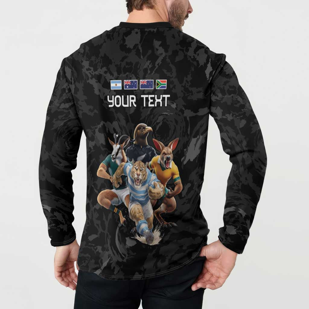 Custom Rugby Southern Hemisphere Button Sweatshirt Argentina AUNZ South Africa Mascot Black - Wonder Print Shop