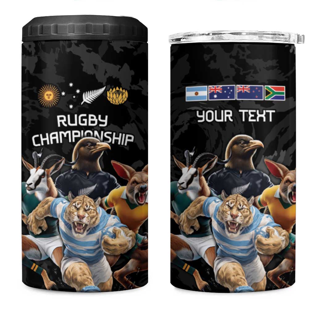 Custom Rugby Southern Hemisphere 4 in 1 Can Cooler Tumbler Argentina AUNZ South Africa Mascot Black - Wonder Print Shop