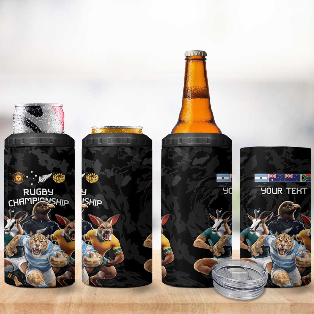 Custom Rugby Southern Hemisphere 4 in 1 Can Cooler Tumbler Argentina AUNZ South Africa Mascot Black - Wonder Print Shop