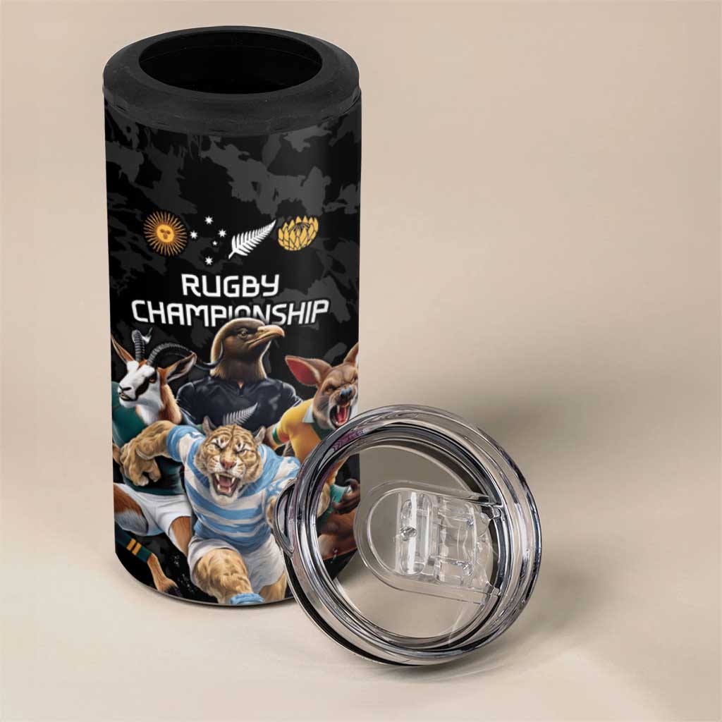 Custom Rugby Southern Hemisphere 4 in 1 Can Cooler Tumbler Argentina AUNZ South Africa Mascot Black - Wonder Print Shop