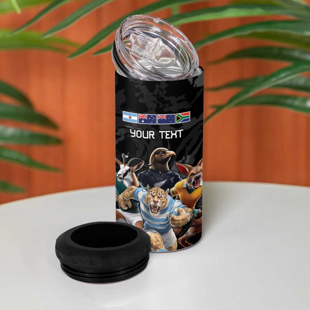 Custom Rugby Southern Hemisphere 4 in 1 Can Cooler Tumbler Argentina AUNZ South Africa Mascot Black - Wonder Print Shop