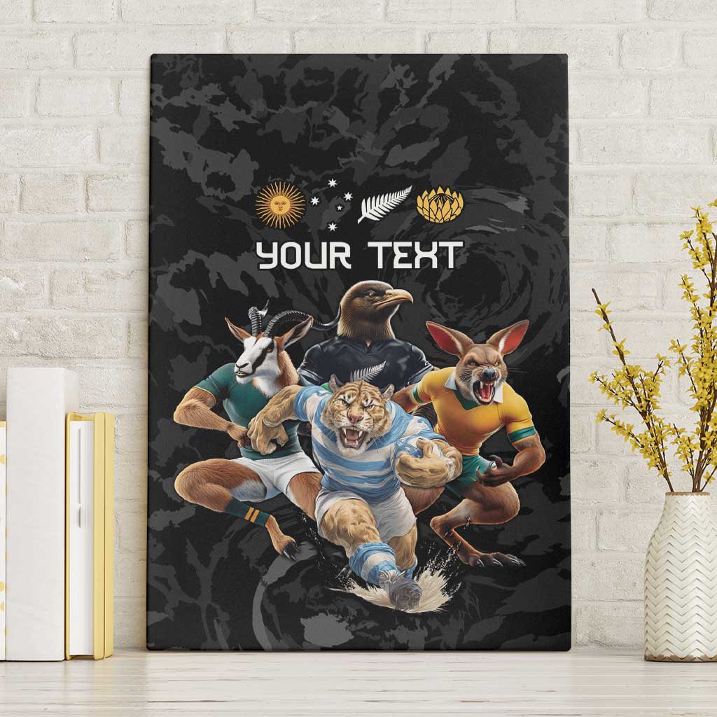 Custom Rugby Southern Hemisphere Canvas Wall Art Argentina AUNZ South Africa Mascot Black - Wonder Print Shop