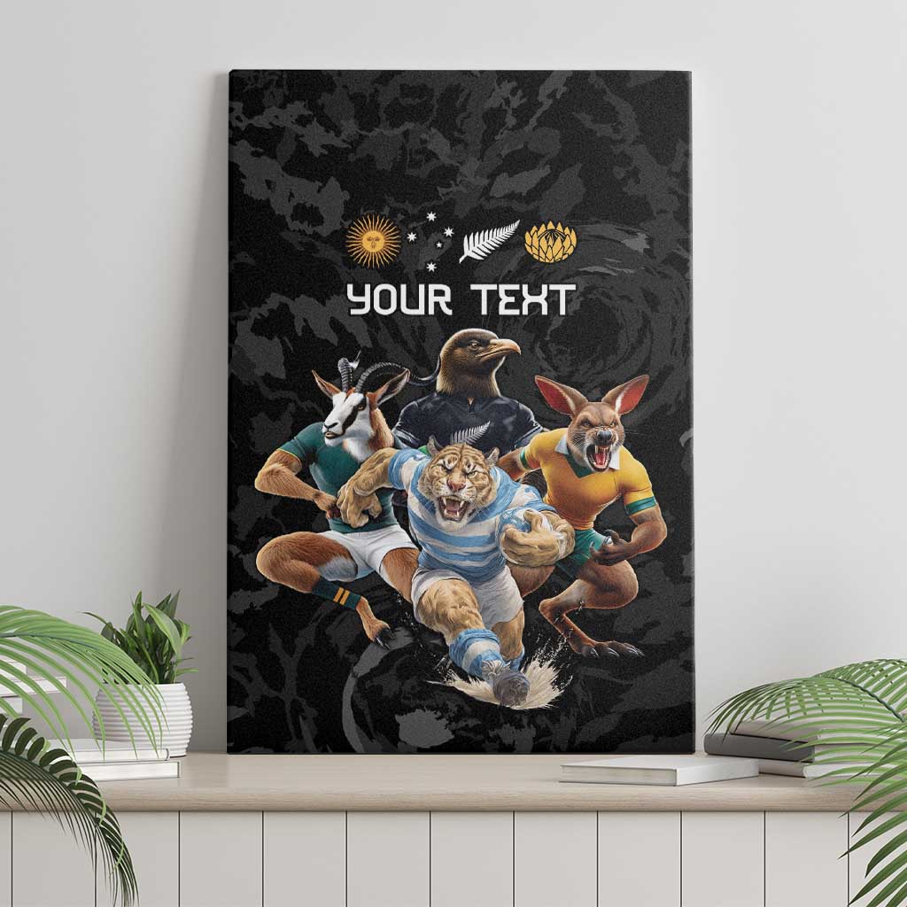 Custom Rugby Southern Hemisphere Canvas Wall Art Argentina AUNZ South Africa Mascot Black - Wonder Print Shop