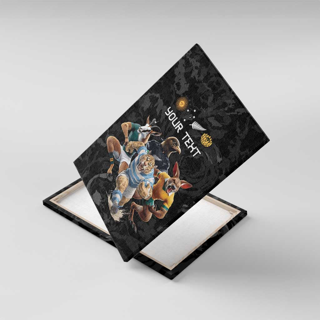 Custom Rugby Southern Hemisphere Canvas Wall Art Argentina AUNZ South Africa Mascot Black - Wonder Print Shop