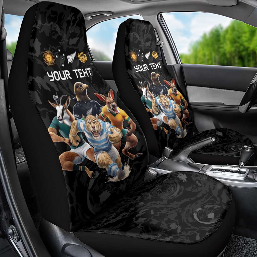 Custom Rugby Southern Hemisphere Car Seat Cover Argentina AUNZ South Africa Mascot Black - Wonder Print Shop