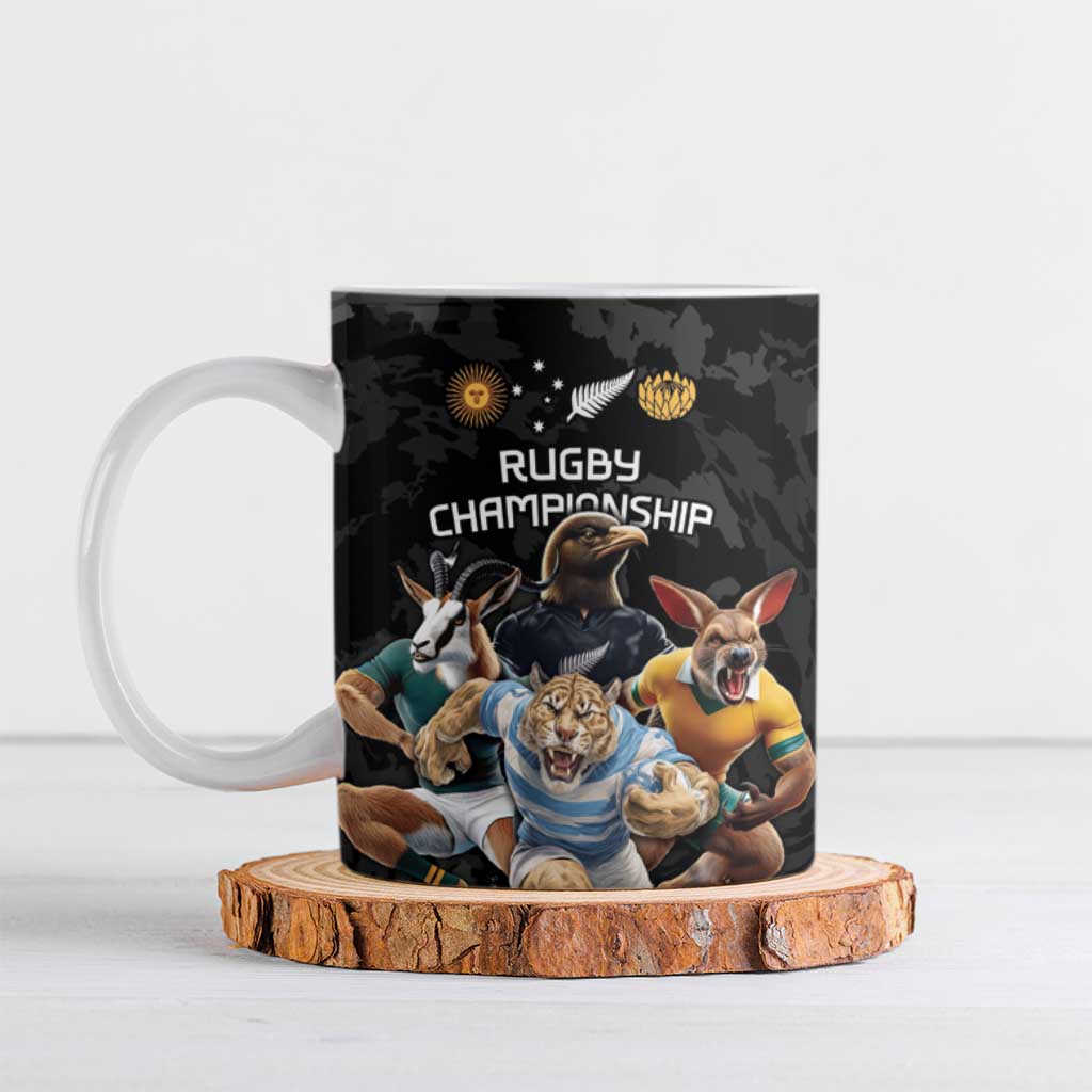 Custom Rugby Southern Hemisphere Ceramic Mug Argentina AUNZ South Africa Mascot Black - Wonder Print Shop