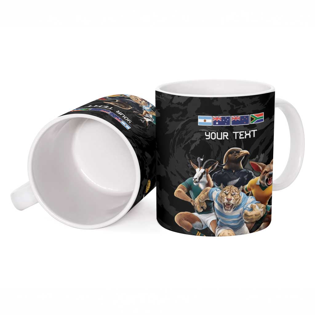 Custom Rugby Southern Hemisphere Ceramic Mug Argentina AUNZ South Africa Mascot Black - Wonder Print Shop