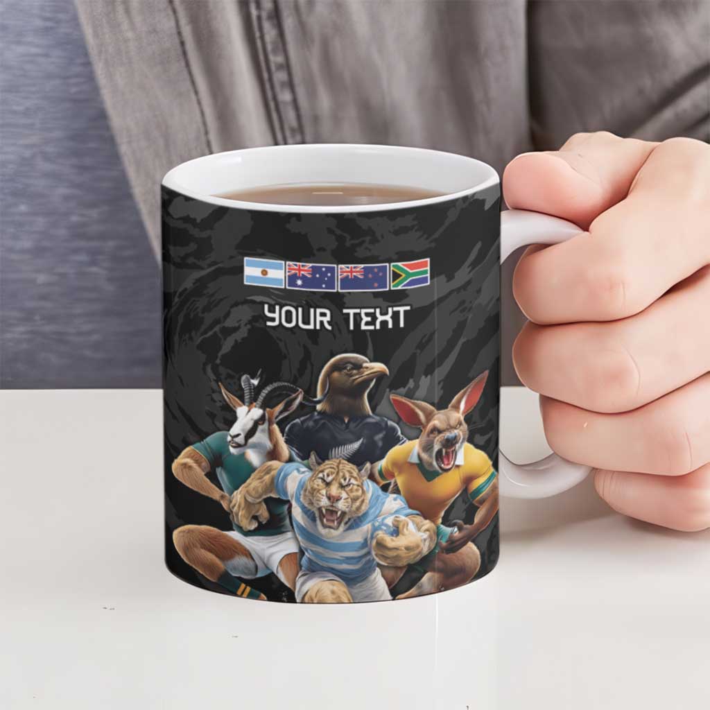 Custom Rugby Southern Hemisphere Ceramic Mug Argentina AUNZ South Africa Mascot Black - Wonder Print Shop