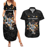 Custom Rugby Southern Hemisphere Couples Matching Summer Maxi Dress and Hawaiian Shirt Argentina AUNZ South Africa Mascot Black - Wonder Print Shop