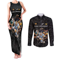 Custom Rugby Southern Hemisphere Couples Matching Tank Maxi Dress and Long Sleeve Button Shirt Argentina AUNZ South Africa Mascot Black - Wonder Print Shop