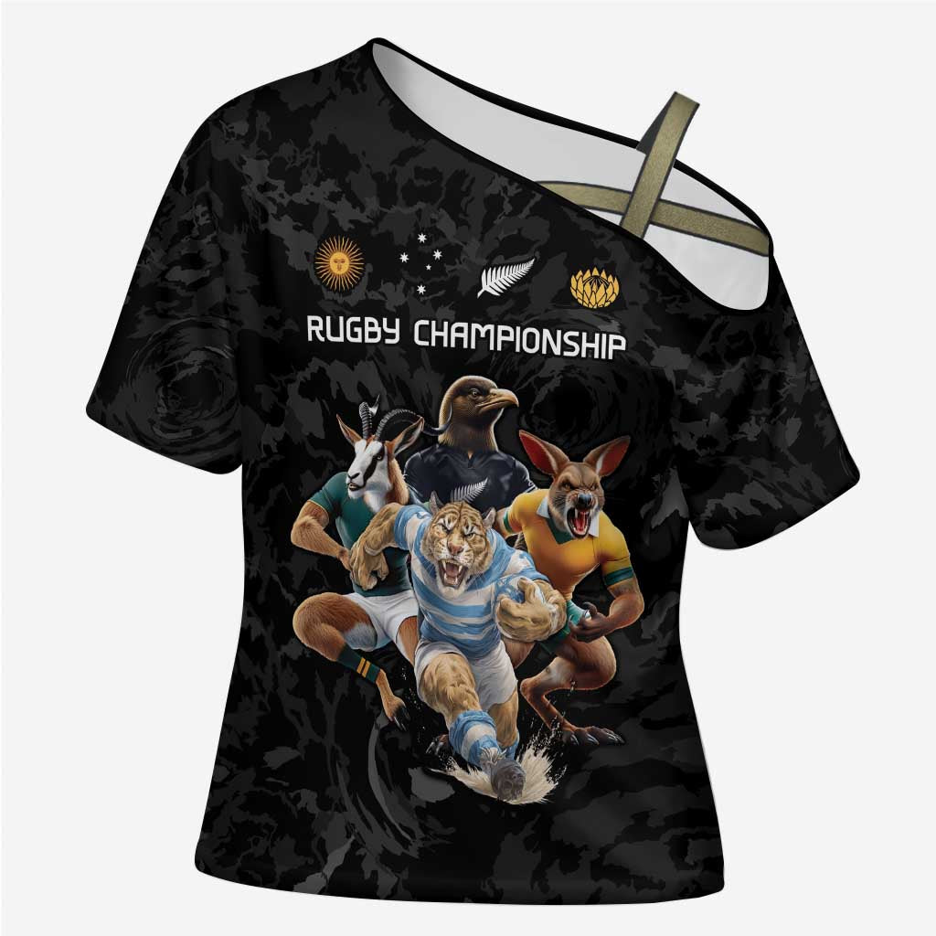 Custom Rugby Southern Hemisphere Cross Shoulder Shirt Argentina AUNZ South Africa Mascot Black - Wonder Print Shop