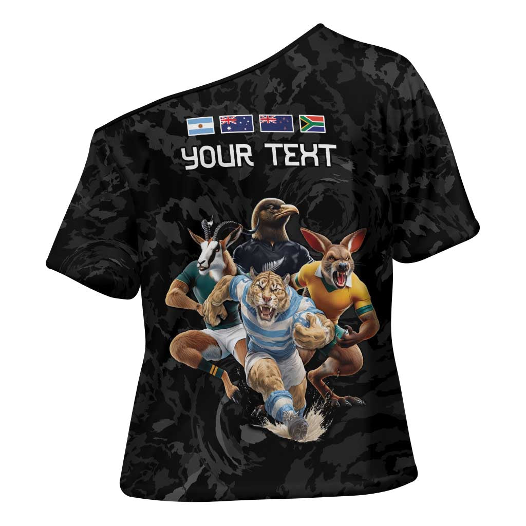 Custom Rugby Southern Hemisphere Cross Shoulder Shirt Argentina AUNZ South Africa Mascot Black - Wonder Print Shop