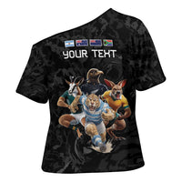 Custom Rugby Southern Hemisphere Cross Shoulder Shirt Argentina AUNZ South Africa Mascot Black - Wonder Print Shop