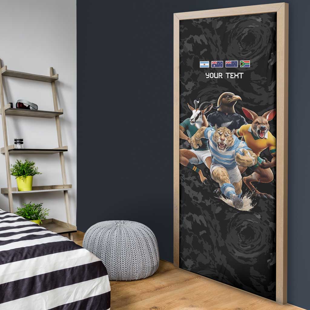 Custom Rugby Southern Hemisphere Door Cover Argentina AUNZ South Africa Mascot Black - Wonder Print Shop