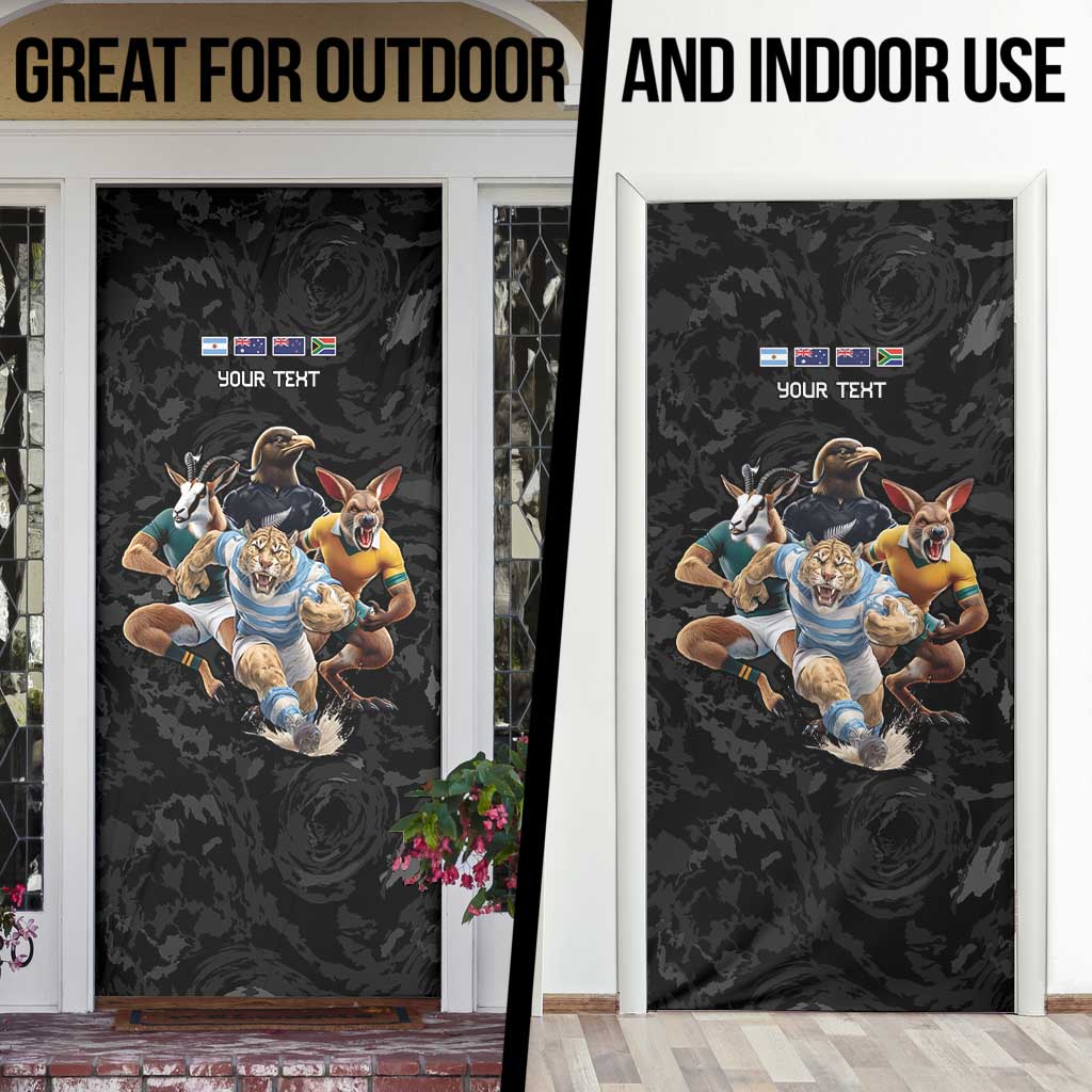 Custom Rugby Southern Hemisphere Door Cover Argentina AUNZ South Africa Mascot Black - Wonder Print Shop