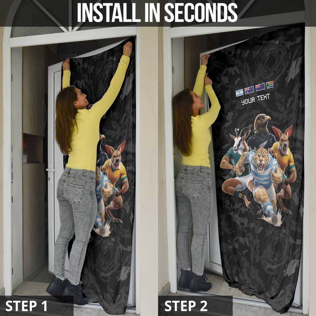 Custom Rugby Southern Hemisphere Door Cover Argentina AUNZ South Africa Mascot Black - Wonder Print Shop