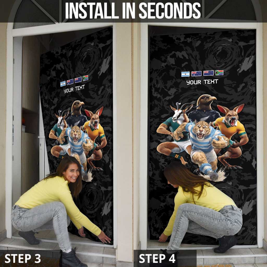 Custom Rugby Southern Hemisphere Door Cover Argentina AUNZ South Africa Mascot Black - Wonder Print Shop