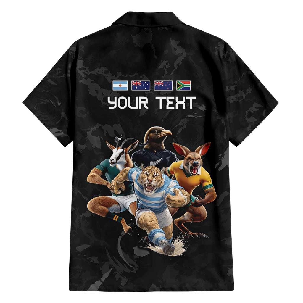 Custom Rugby Southern Hemisphere Family Matching Long Sleeve Bodycon Dress and Hawaiian Shirt Argentina AUNZ South Africa Mascot Black - Wonder Print Shop