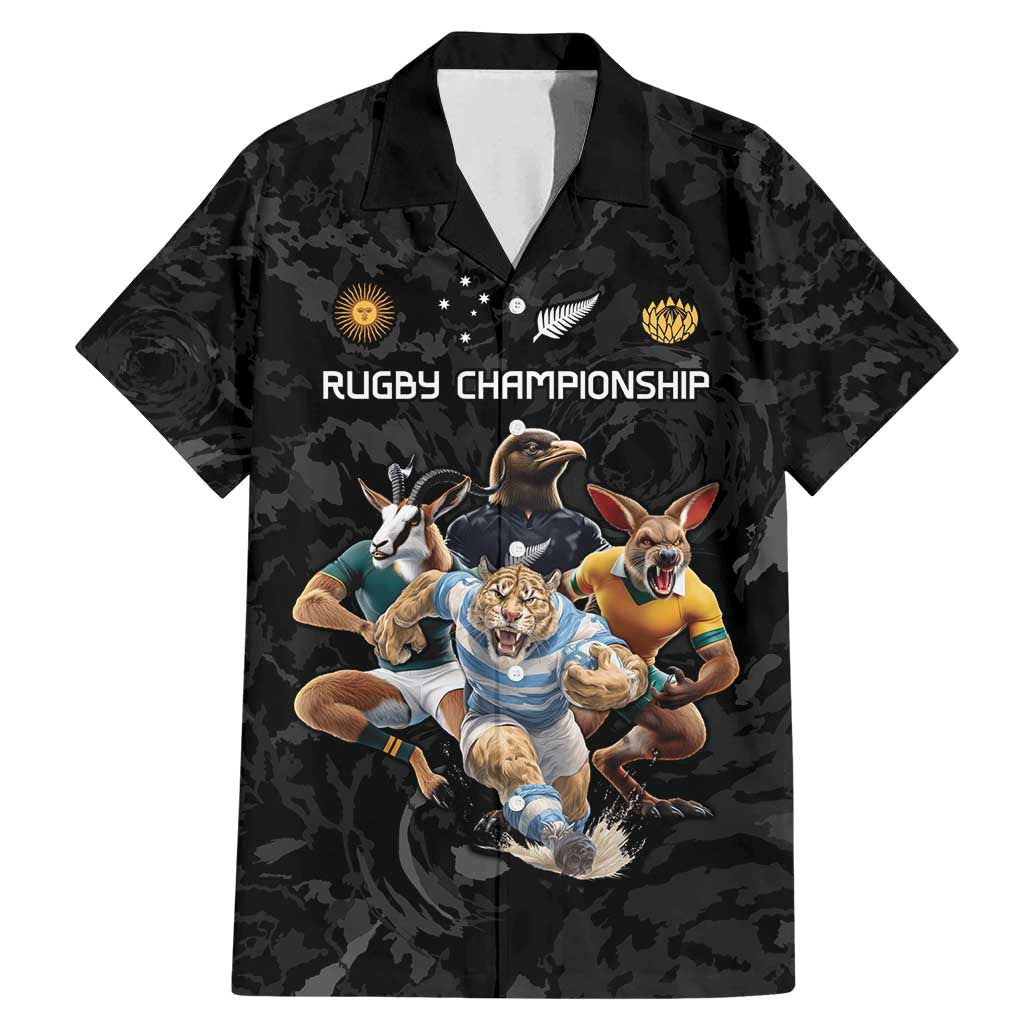 Custom Rugby Southern Hemisphere Family Matching Mermaid Dress and Hawaiian Shirt Argentina AUNZ South Africa Mascot Black - Wonder Print Shop