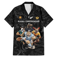 Custom Rugby Southern Hemisphere Family Matching Mermaid Dress and Hawaiian Shirt Argentina AUNZ South Africa Mascot Black - Wonder Print Shop