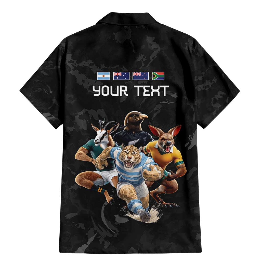 Custom Rugby Southern Hemisphere Family Matching Mermaid Dress and Hawaiian Shirt Argentina AUNZ South Africa Mascot Black - Wonder Print Shop