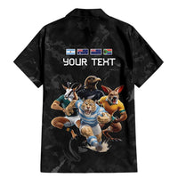 Custom Rugby Southern Hemisphere Family Matching Mermaid Dress and Hawaiian Shirt Argentina AUNZ South Africa Mascot Black - Wonder Print Shop