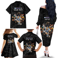 Custom Rugby Southern Hemisphere Family Matching Off The Shoulder Long Sleeve Dress and Hawaiian Shirt Argentina AUNZ South Africa Mascot Black - Wonder Print Shop