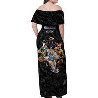 Custom Rugby Southern Hemisphere Family Matching Off Shoulder Maxi Dress and Hawaiian Shirt Argentina AUNZ South Africa Mascot Black - Wonder Print Shop