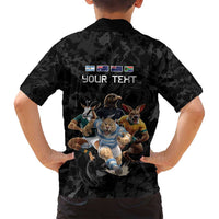 Custom Rugby Southern Hemisphere Family Matching Puletasi and Hawaiian Shirt Argentina AUNZ South Africa Mascot Black - Wonder Print Shop