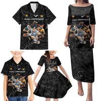 Custom Rugby Southern Hemisphere Family Matching Puletasi and Hawaiian Shirt Argentina AUNZ South Africa Mascot Black - Wonder Print Shop