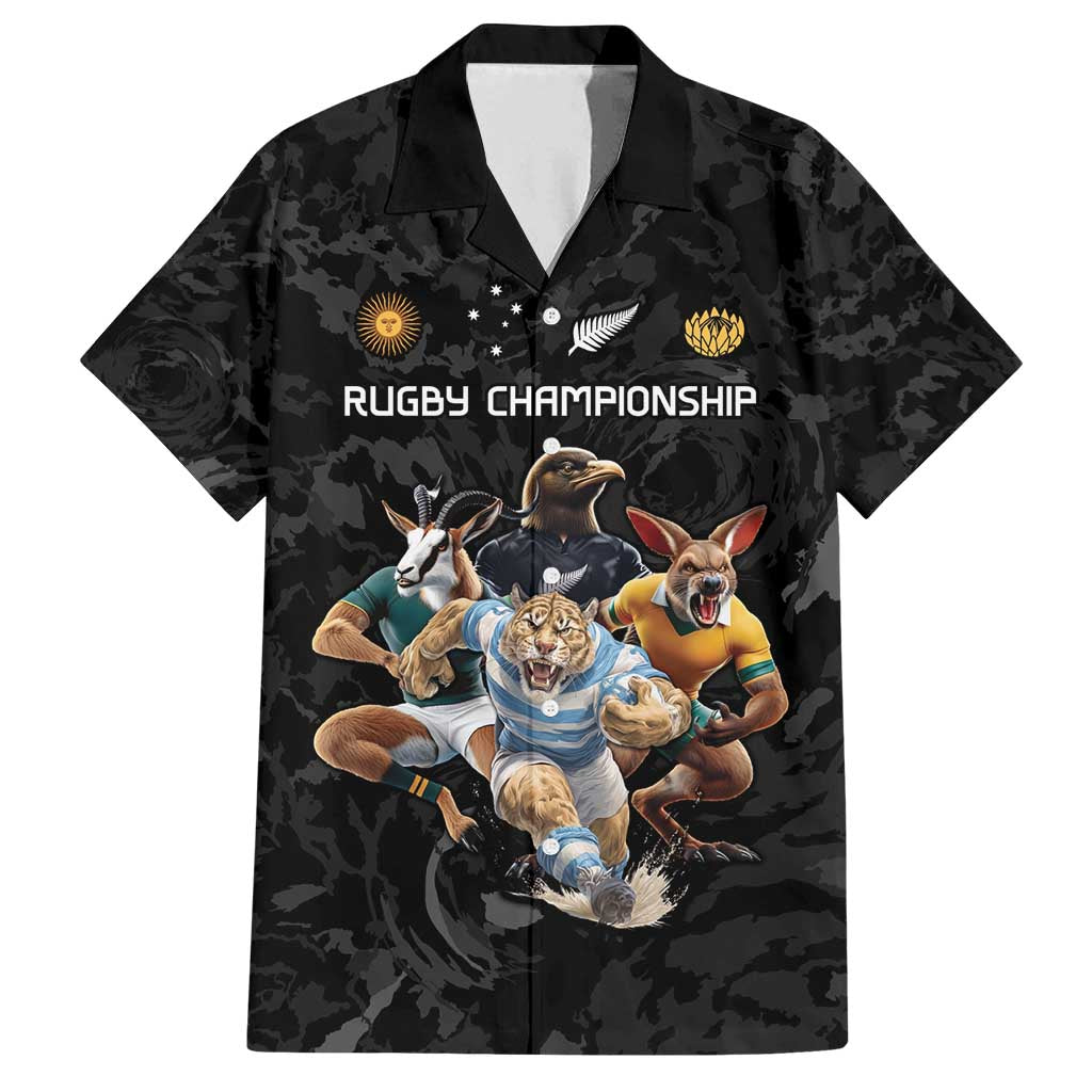Custom Rugby Southern Hemisphere Family Matching Tank Maxi Dress and Hawaiian Shirt Argentina AUNZ South Africa Mascot Black - Wonder Print Shop