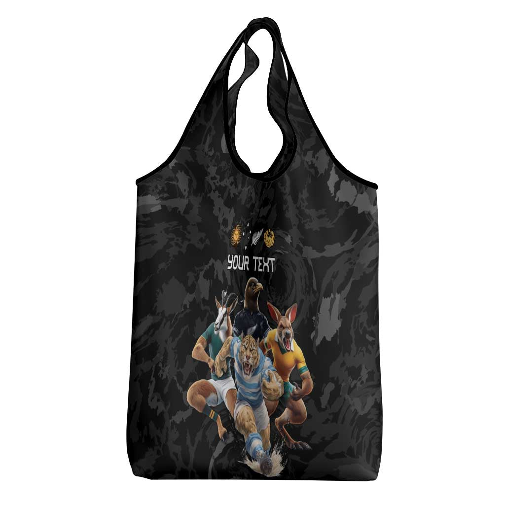 Custom Rugby Southern Hemisphere Grocery Bag Argentina AUNZ South Africa Mascot Black - Wonder Print Shop