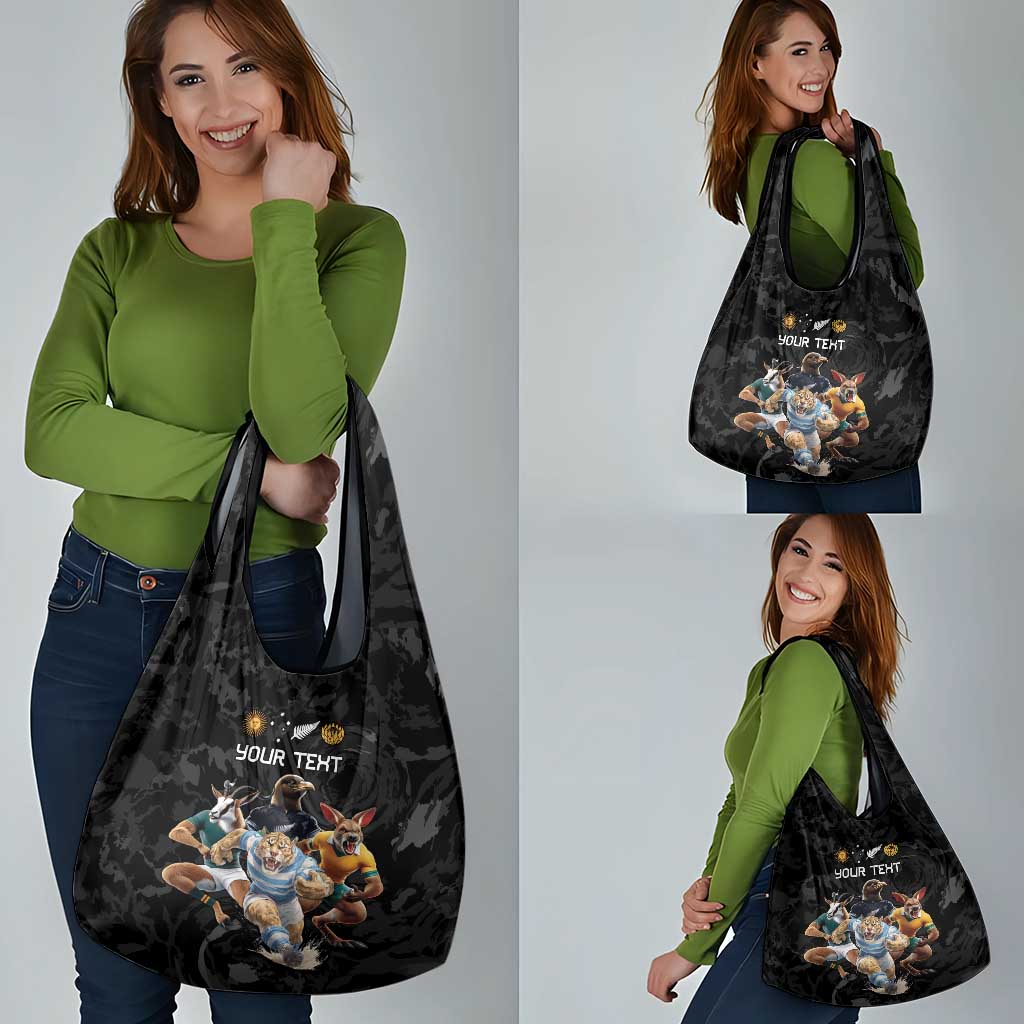 Custom Rugby Southern Hemisphere Grocery Bag Argentina AUNZ South Africa Mascot Black - Wonder Print Shop