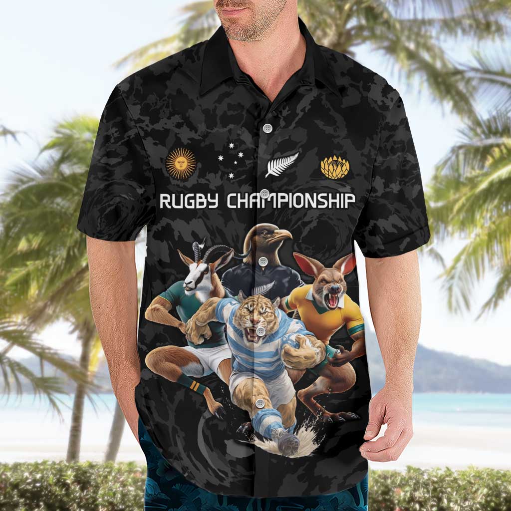 Custom Rugby Southern Hemisphere Hawaiian Shirt Argentina AUNZ South Africa Mascot Black - Wonder Print Shop