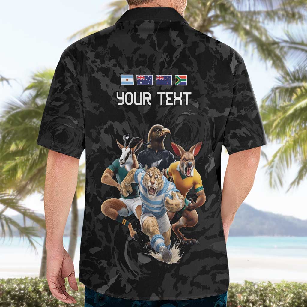 Custom Rugby Southern Hemisphere Hawaiian Shirt Argentina AUNZ South Africa Mascot Black - Wonder Print Shop