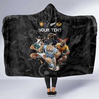 Custom Rugby Southern Hemisphere Hooded Blanket Argentina AUNZ South Africa Mascot Black - Wonder Print Shop