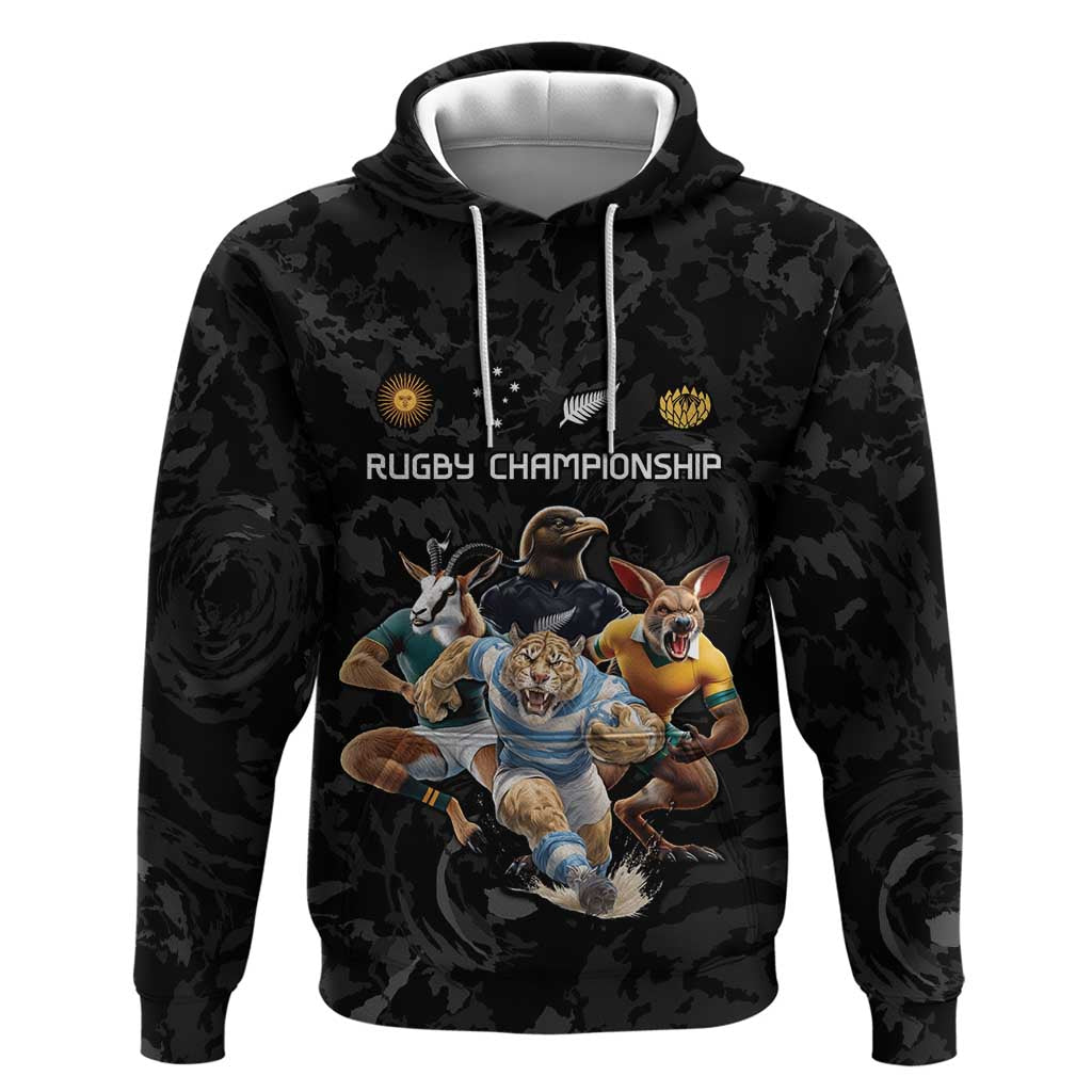 Custom Rugby Southern Hemisphere Hoodie Argentina AUNZ South Africa Mascot Black - Wonder Print Shop