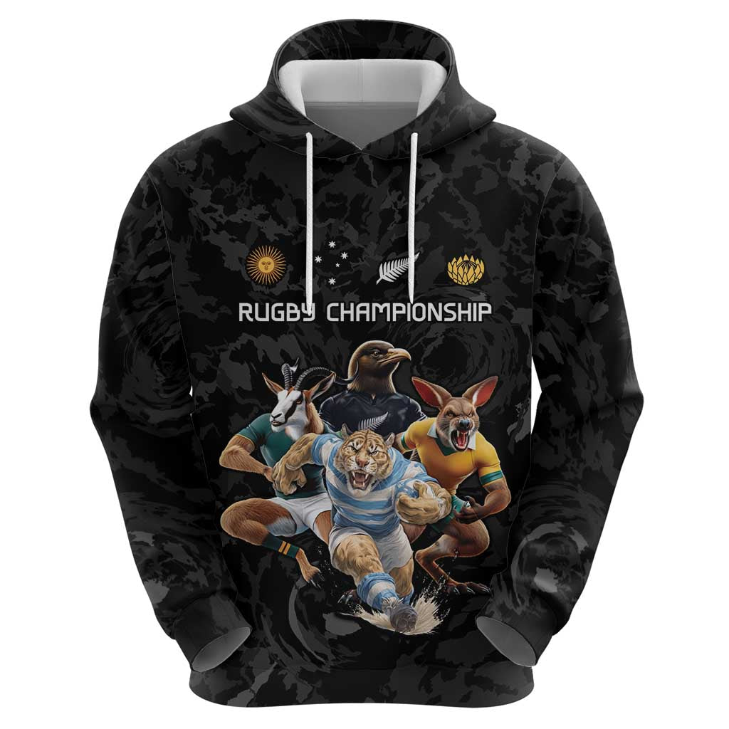 Custom Rugby Southern Hemisphere Hoodie Argentina AUNZ South Africa Mascot Black - Wonder Print Shop