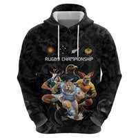 Custom Rugby Southern Hemisphere Hoodie Argentina AUNZ South Africa Mascot Black - Wonder Print Shop