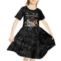 Custom Rugby Southern Hemisphere Kid Short Sleeve Dress Argentina AUNZ South Africa Mascot Black - Wonder Print Shop