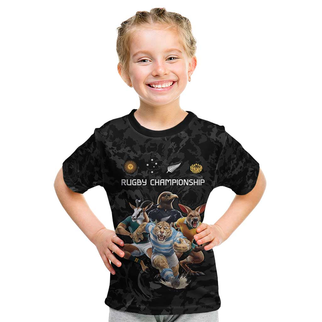 Custom Rugby Southern Hemisphere Kid T Shirt Argentina AUNZ South Africa Mascot Black - Wonder Print Shop