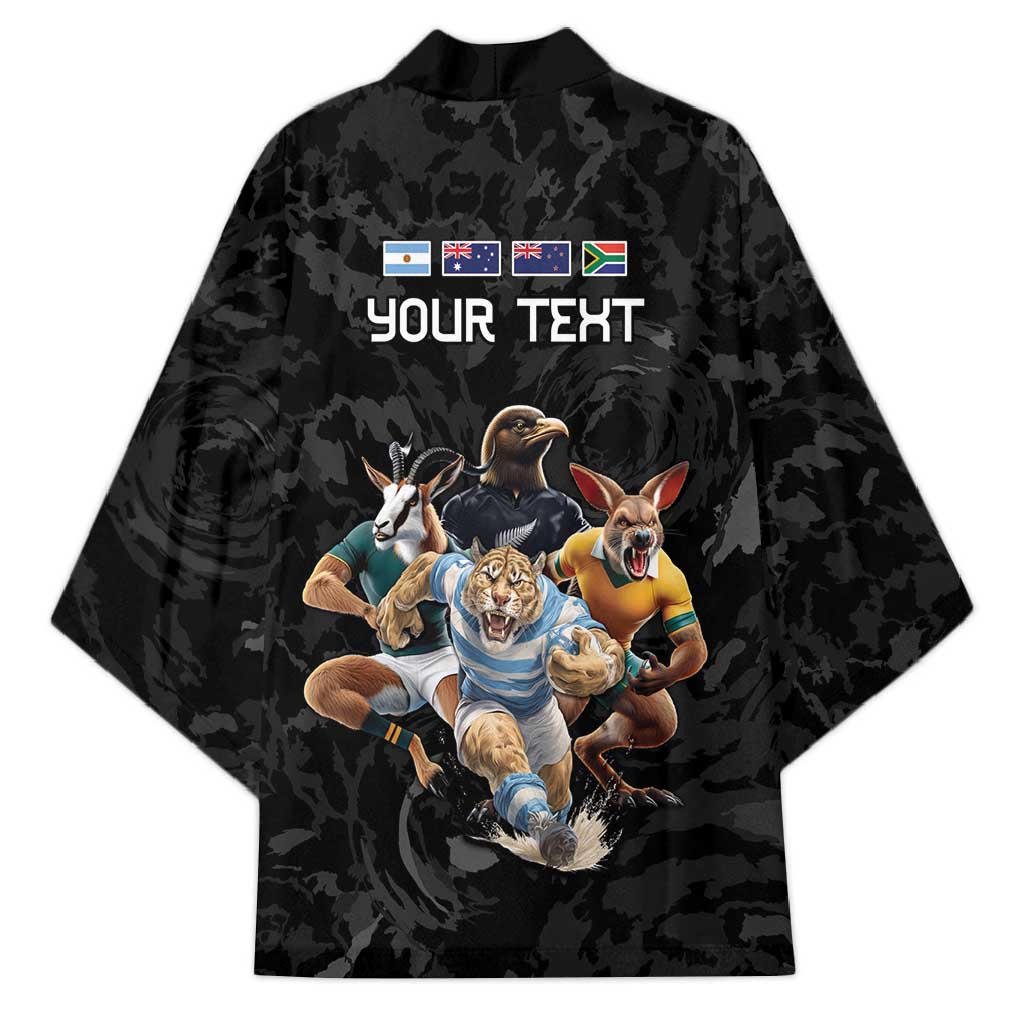 Custom Rugby Southern Hemisphere Kimono Argentina AUNZ South Africa Mascot Black - Wonder Print Shop