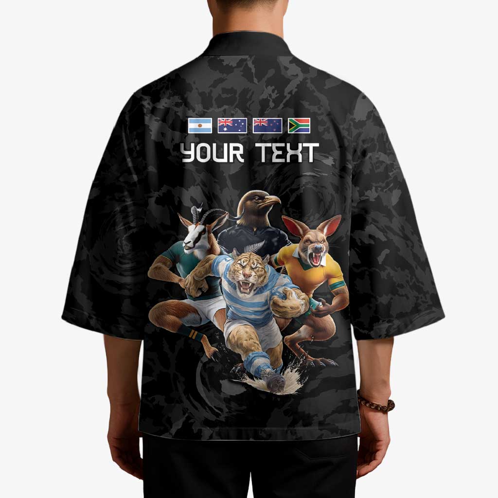 Custom Rugby Southern Hemisphere Kimono Argentina AUNZ South Africa Mascot Black - Wonder Print Shop
