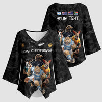 Custom Rugby Southern Hemisphere Kimono Sleeve Blouse Argentina AUNZ South Africa Mascot Black - Wonder Print Shop